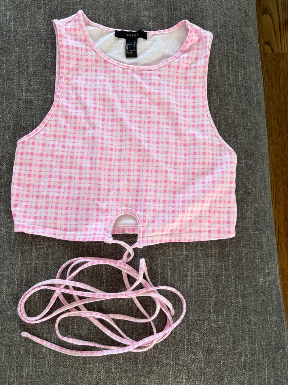 Forever 21 Pink Plaid Tie-Front Kids Crop Top